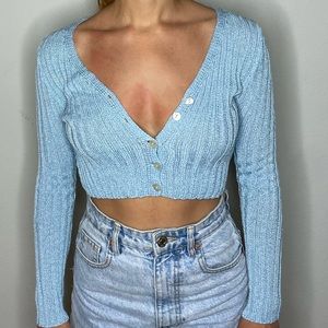 Blue button up sweater